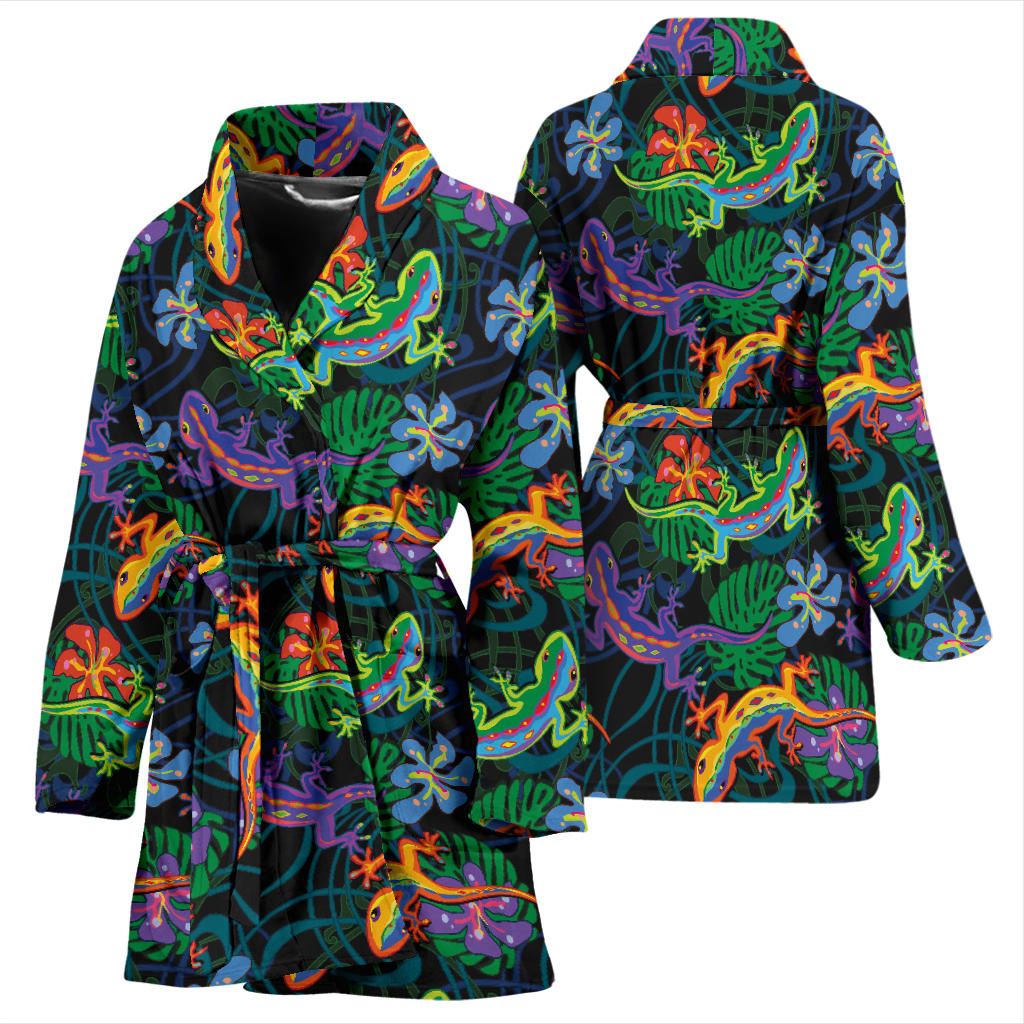 Gecko Colorful Pattern Print Design 01 Women Bathrobe