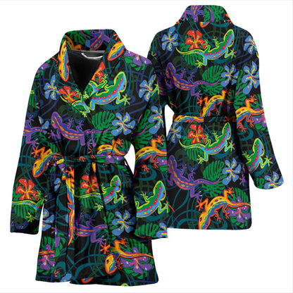Gecko Colorful Pattern Print Design 01 Women Bathrobe