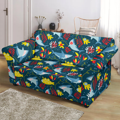 Scuba With Sharks Print Design LKS303 Loveseat Couch Slipcover