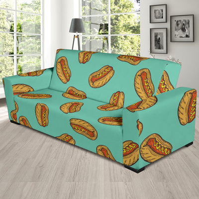 Hot Dog Pattern Print Design 04 Sofa Slipcover