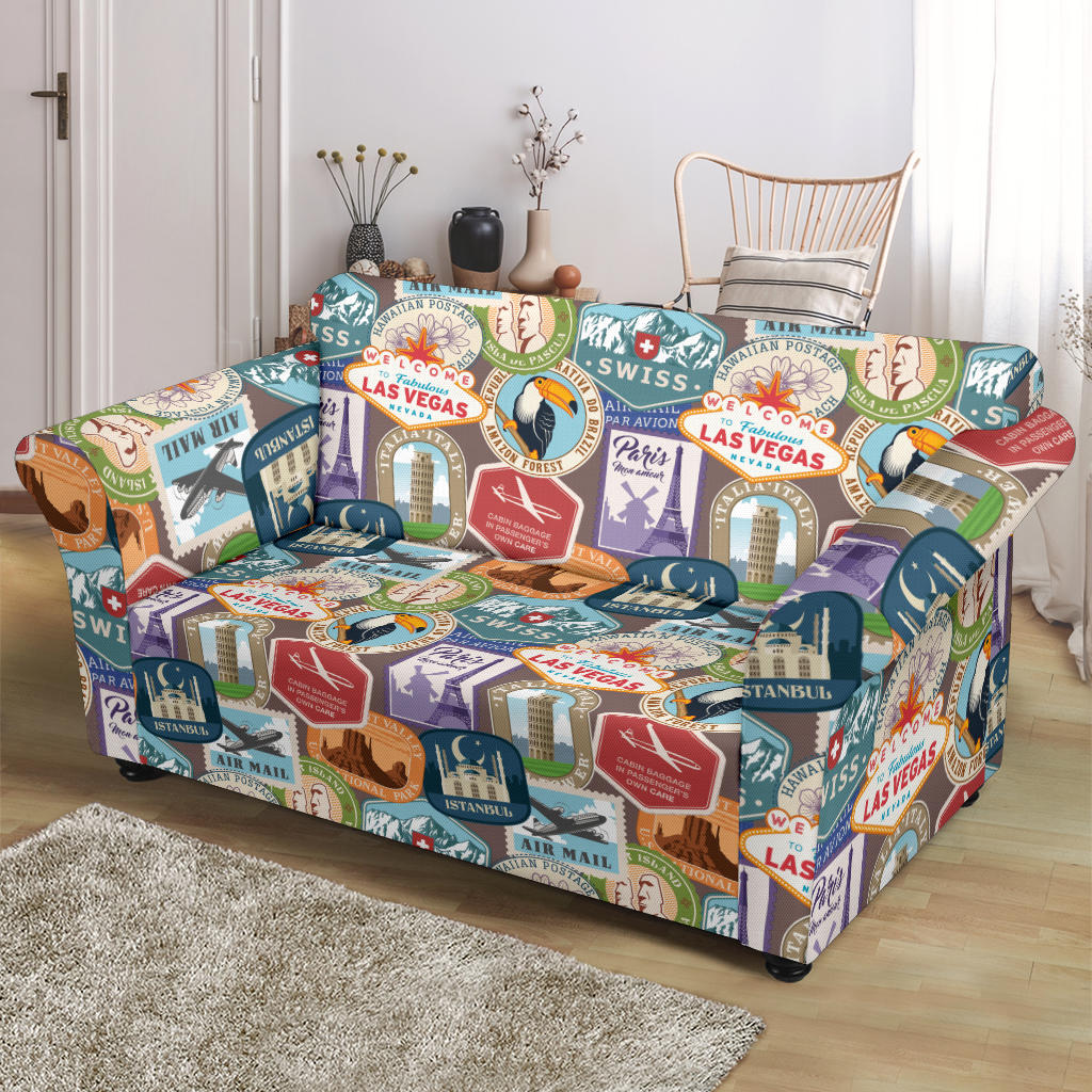 Travel Stamp Print Design LKS301 Loveseat Couch Slipcover