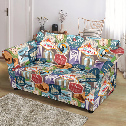 Travel Stamp Print Design LKS301 Loveseat Couch Slipcover