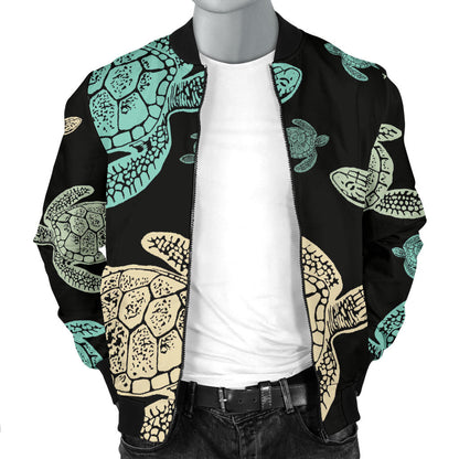 Sea Turtle Stamp Pattern Men Bomber Jacket