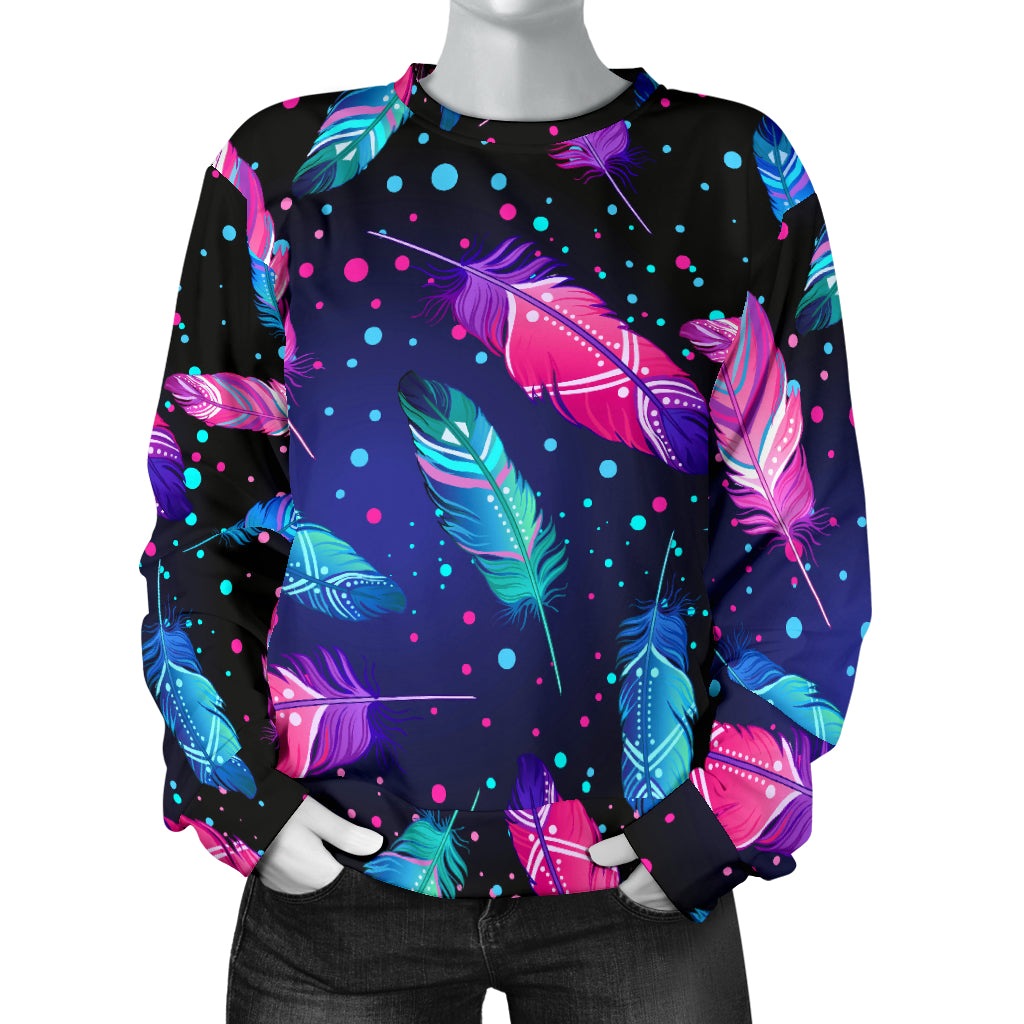 Feather Colorful Boho Design Print Women Long Sleeve Sweatshirt