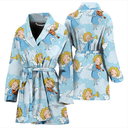 Angel Musician Pattern Print Design 09 Women Bathrobe