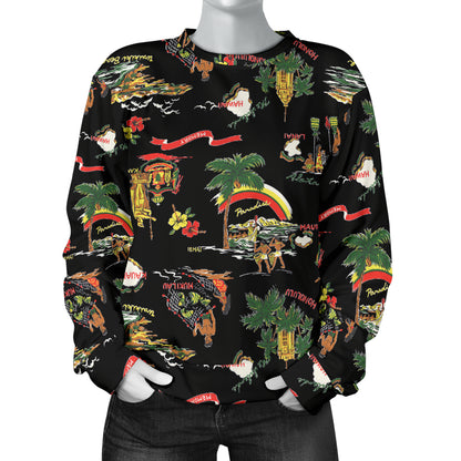 Hawaiian Island Themed Print Women Long Sleeve Sweatshirt