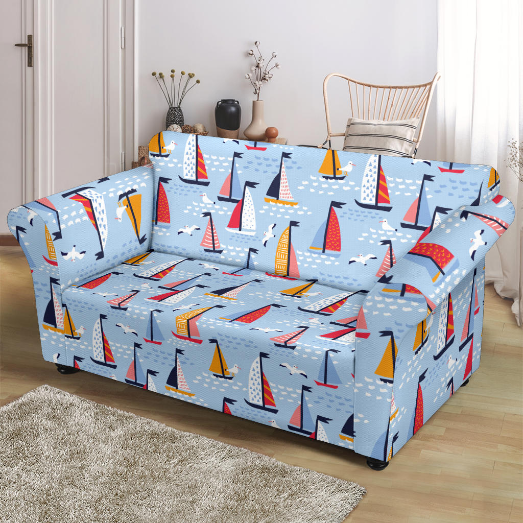 Sailboat Print Design LKS304 Loveseat Couch Slipcover
