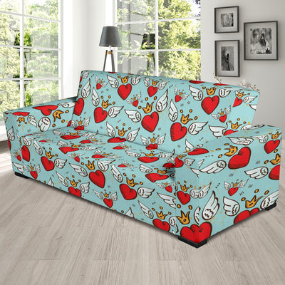 Angel Wings Heart Pattern Print Design 02 Sofa Slipcover