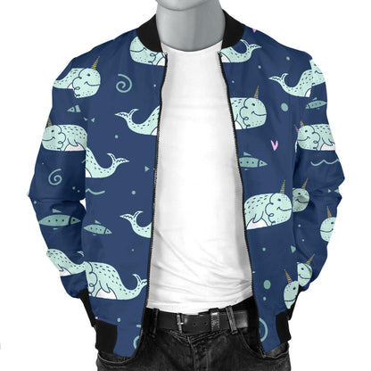 Narwhal Design Print Men Bomber Jacket