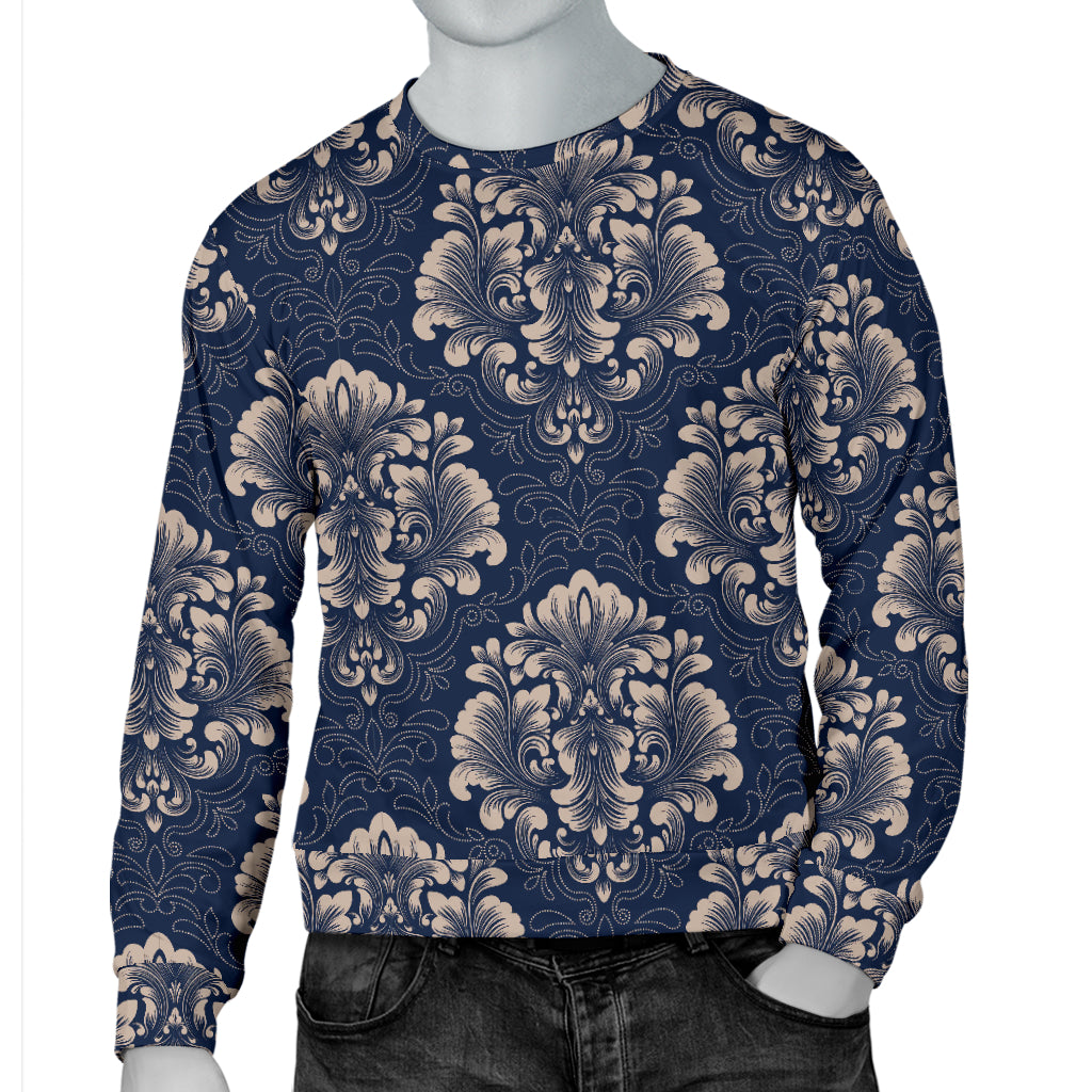Damask Blue Luxury Print Pattern Men Long Sleeve Sweatshirt