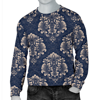 Damask Blue Luxury Print Pattern Men Long Sleeve Sweatshirt