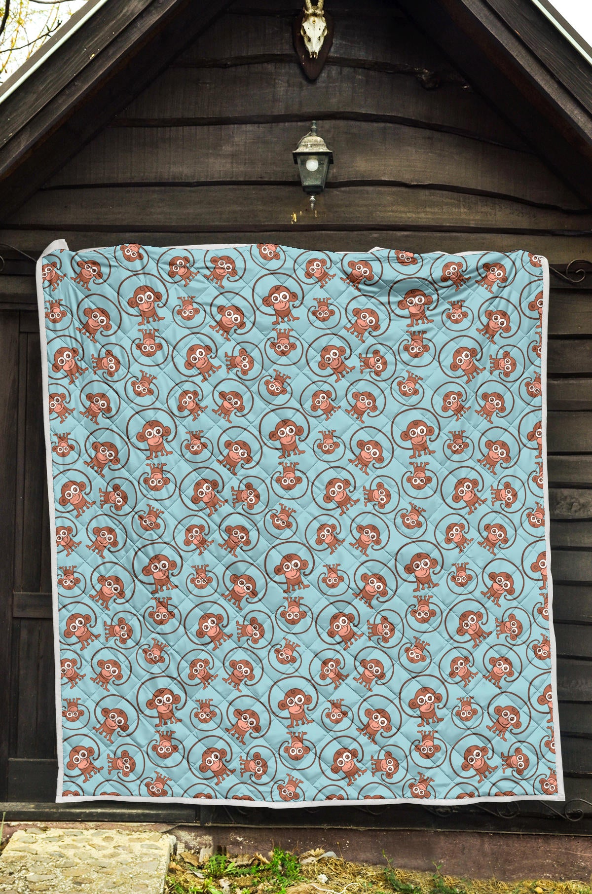 Monkey Cute Design Themed Print Quilt Bedspread
