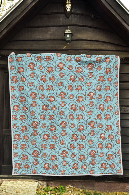 Monkey Cute Design Themed Print Quilt Bedspread