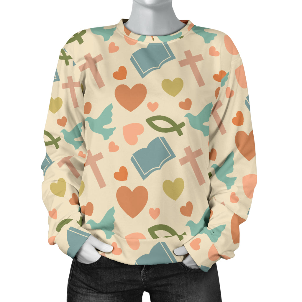 Christian Symbol Pattern Women Long Sleeve Sweatshirt
