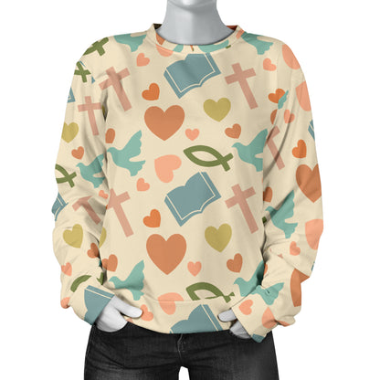 Christian Symbol Pattern Women Long Sleeve Sweatshirt