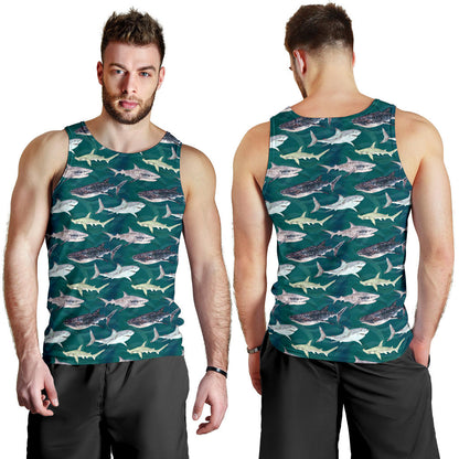 Shark Style Print Men Tank Top