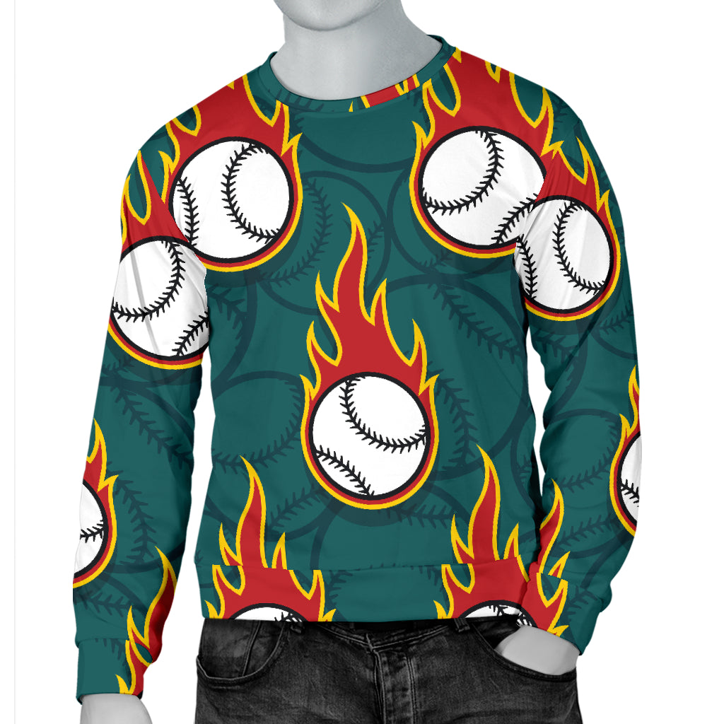 Baseball Fire Print Pattern Men Long Sleeve Sweatshirt