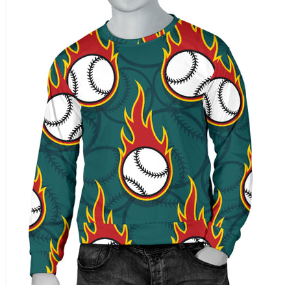 Baseball Fire Print Pattern Men Long Sleeve Sweatshirt