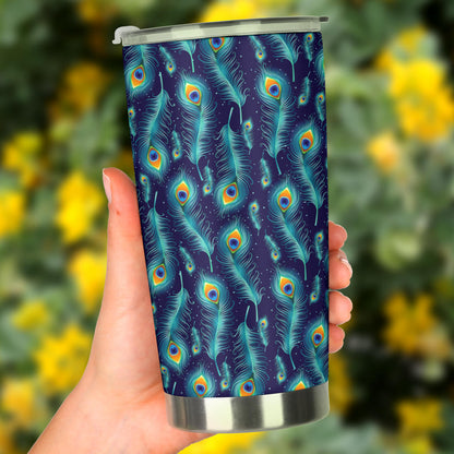 Peacock Feather Blue Design Print Tumbler