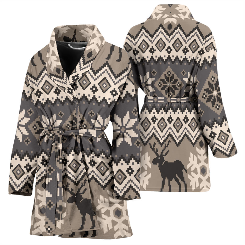 Nordic Pattern Print Design A01 Women Bathrobe