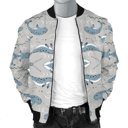 Narwhal Pattern Print Men Bomber Jacket