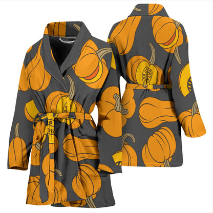 Pumpkin Pattern Print Design A03 Women Bathrobe