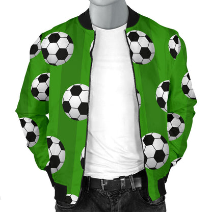 Soccer Ball Green Backgrpund Print Men Bomber Jacket