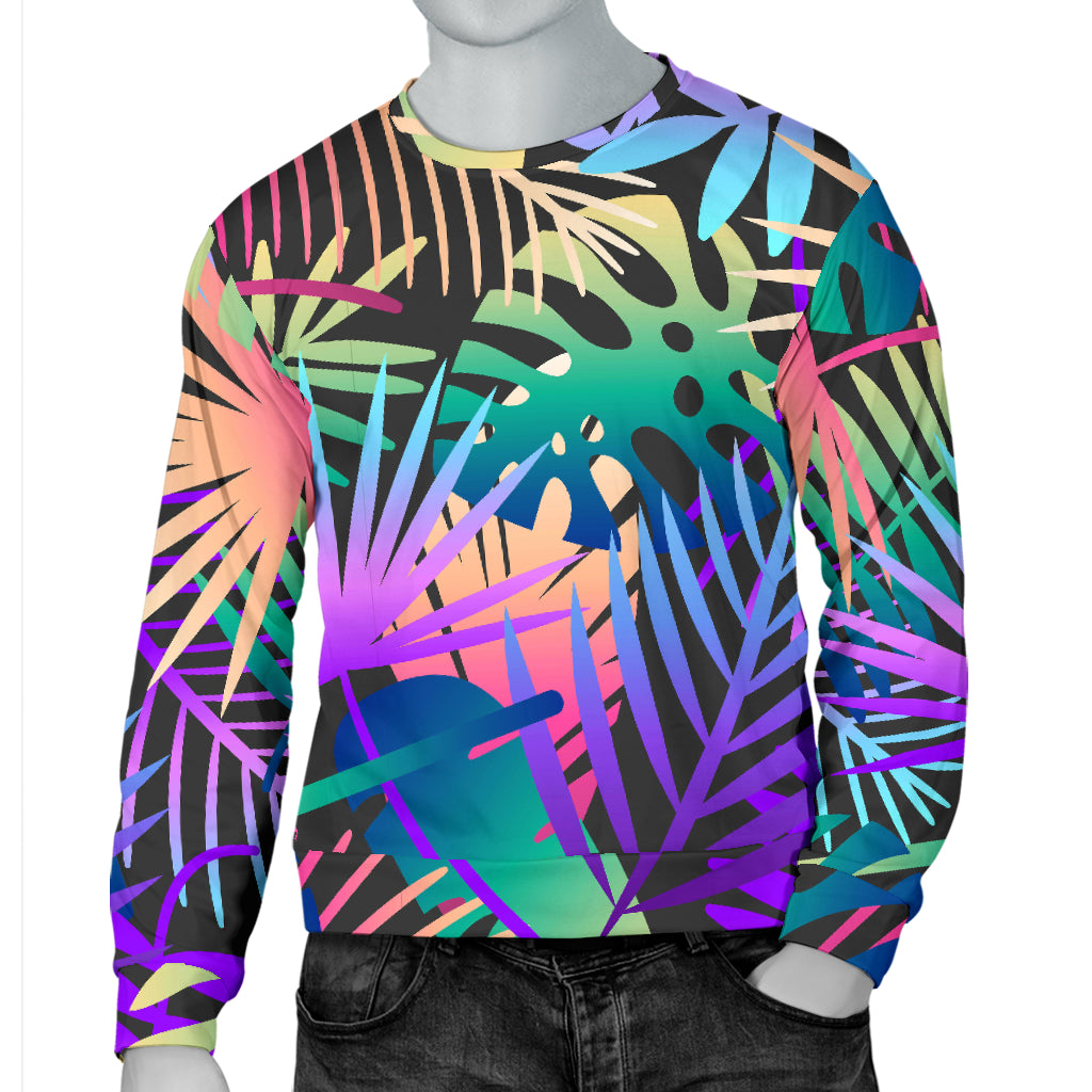 Neon Flower Tropical Palm Leaves Men Long Sleeve Sweatshirt