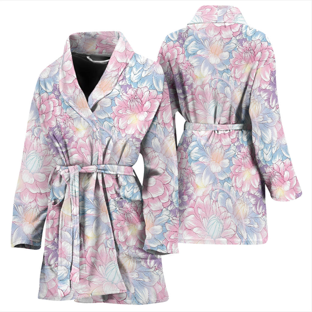 Dahlia Pattern Print Design 01 Women Bathrobe