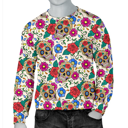 Sugar Skull Colorful Themed Print Men Long Sleeve Sweatshirt