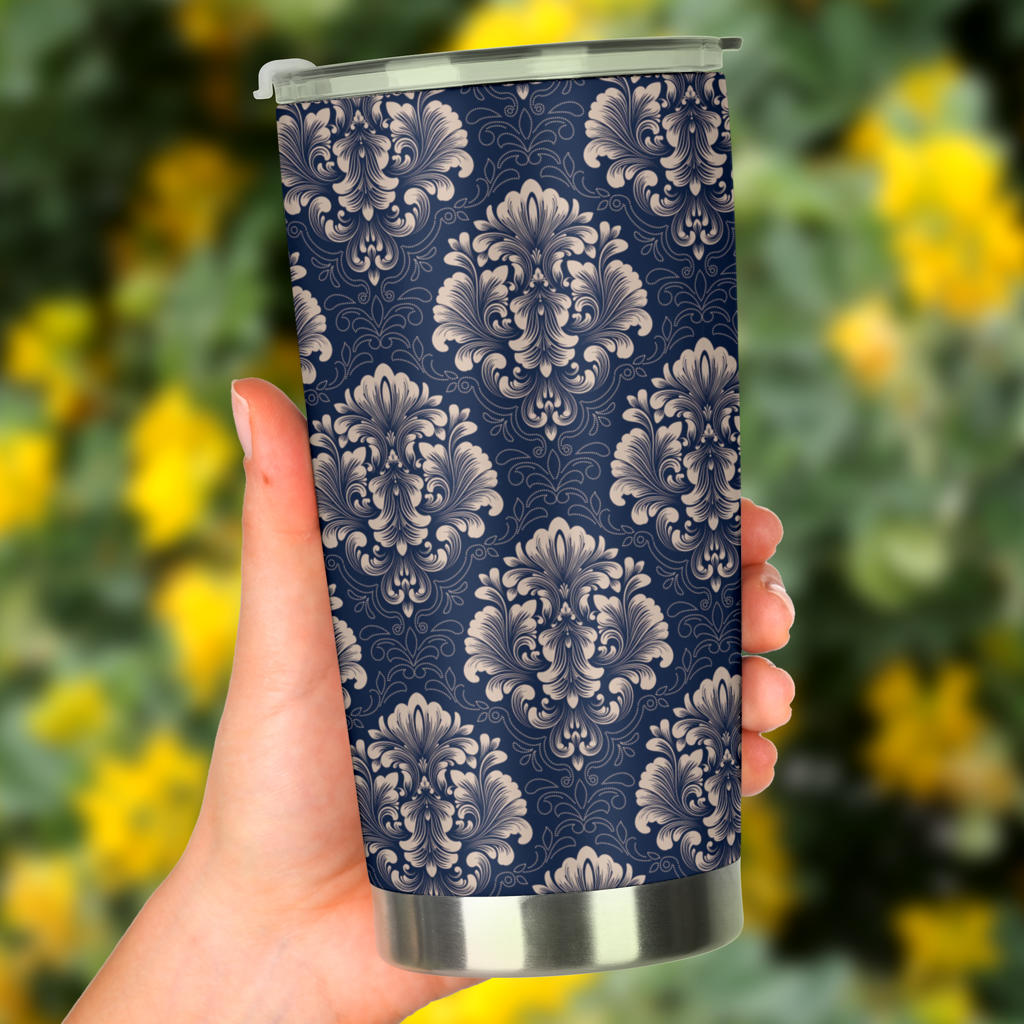 Damask Blue Luxury Print Pattern Tumbler