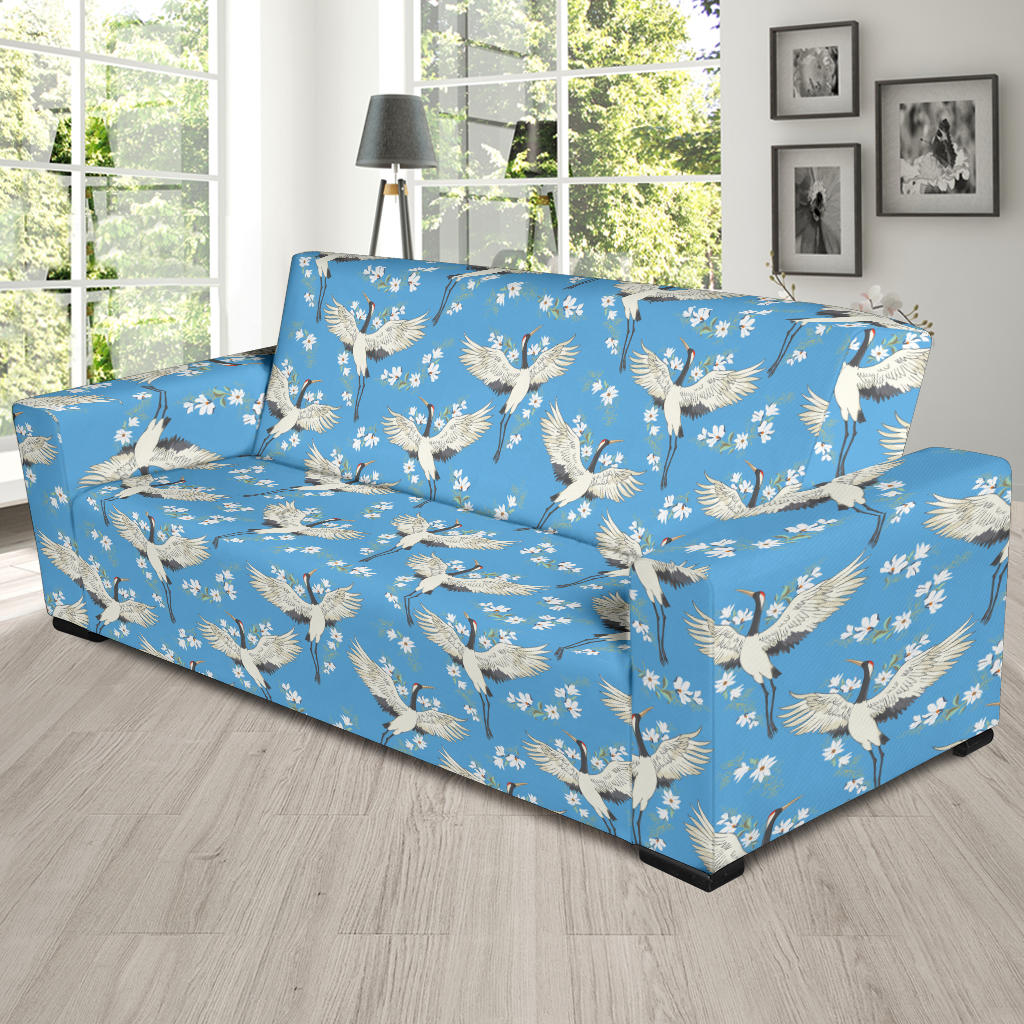 Crane Pattern Print Design 03 Sofa Slipcover