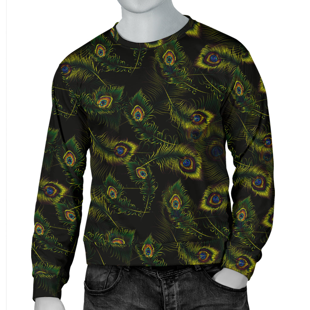 Peacock Feather Pattern Design Print Men Long Sleeve Sweatshirt