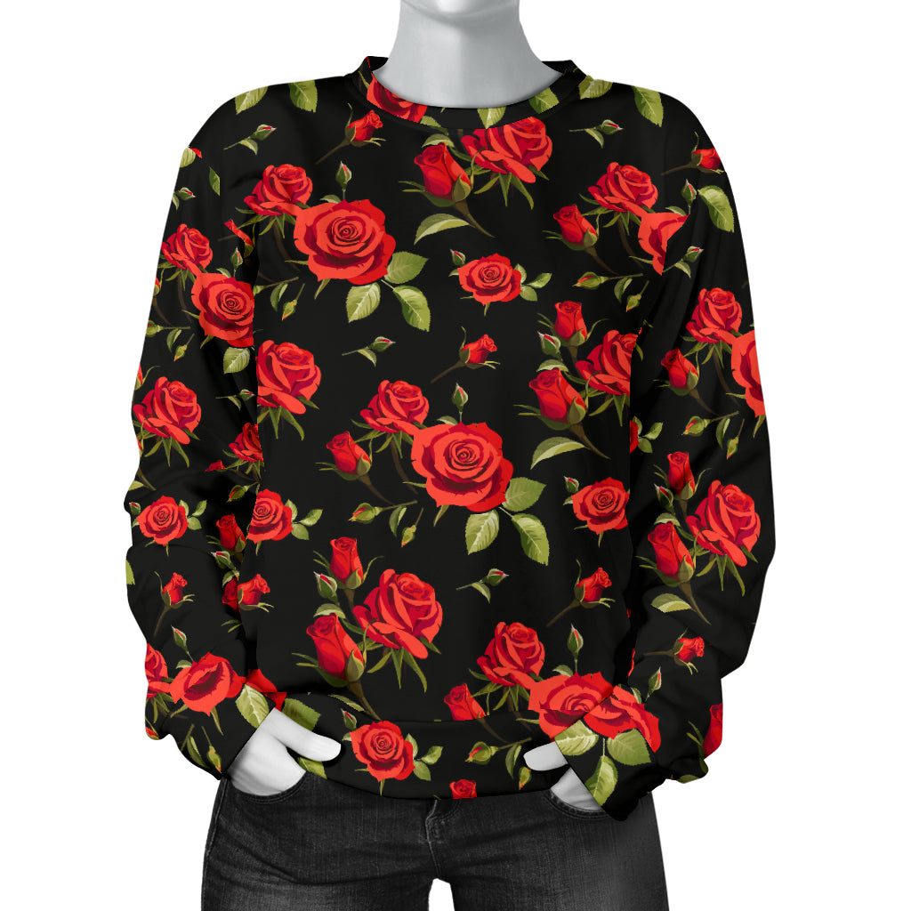 Red Rose Themed Print Women Long Sleeve Sweatshirt