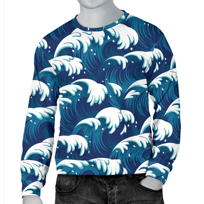 Ocean Wave Pattern Print Men Long Sleeve Sweatshirt