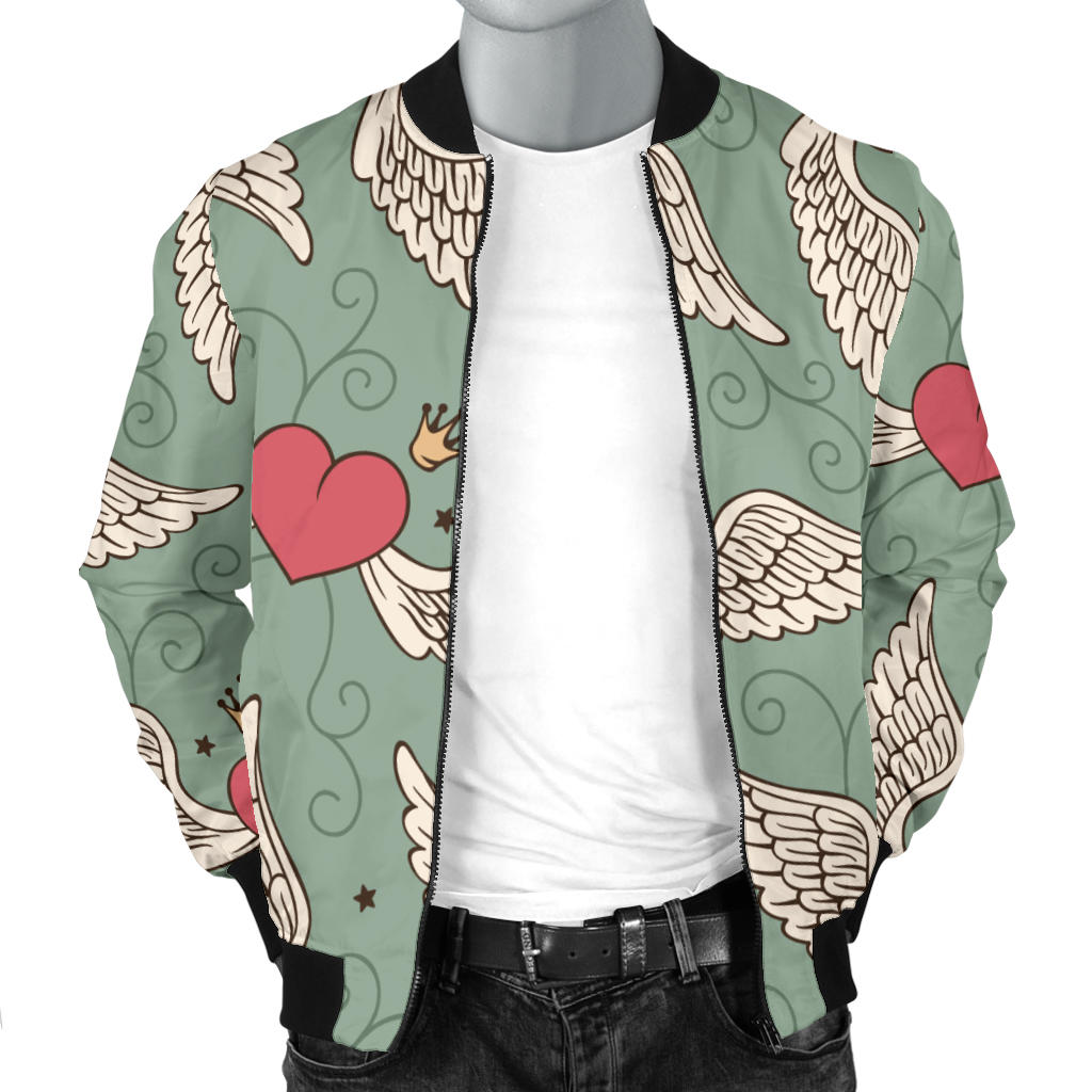 Angel Wings Heart Design Themed Print Men Bomber Jacket