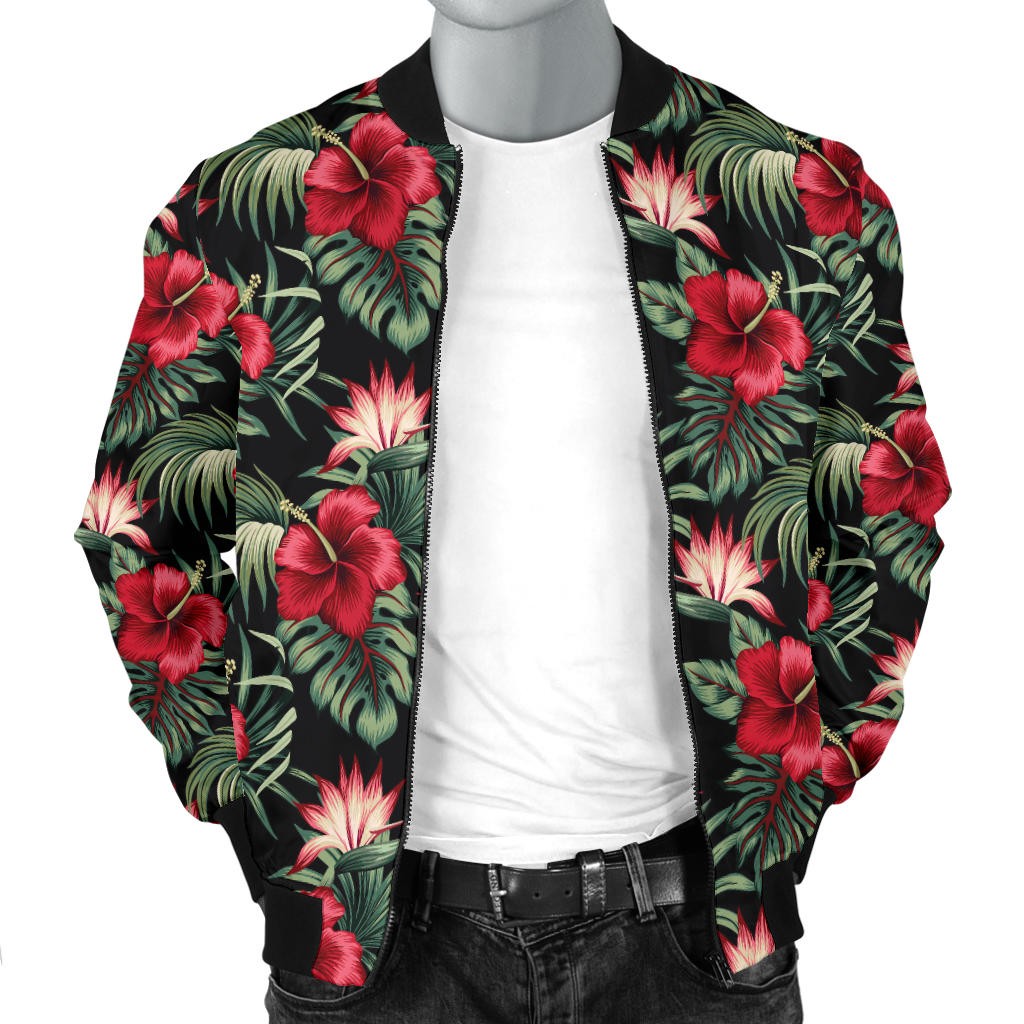 Flower Hawaiian Red Hibiscus Design Print Men Bomber Jacket