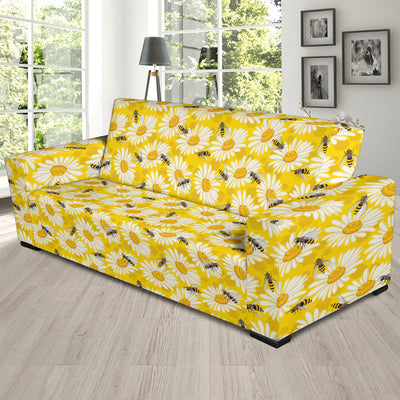 Bee Daisy Pattern Print Design 06 Sofa Slipcover