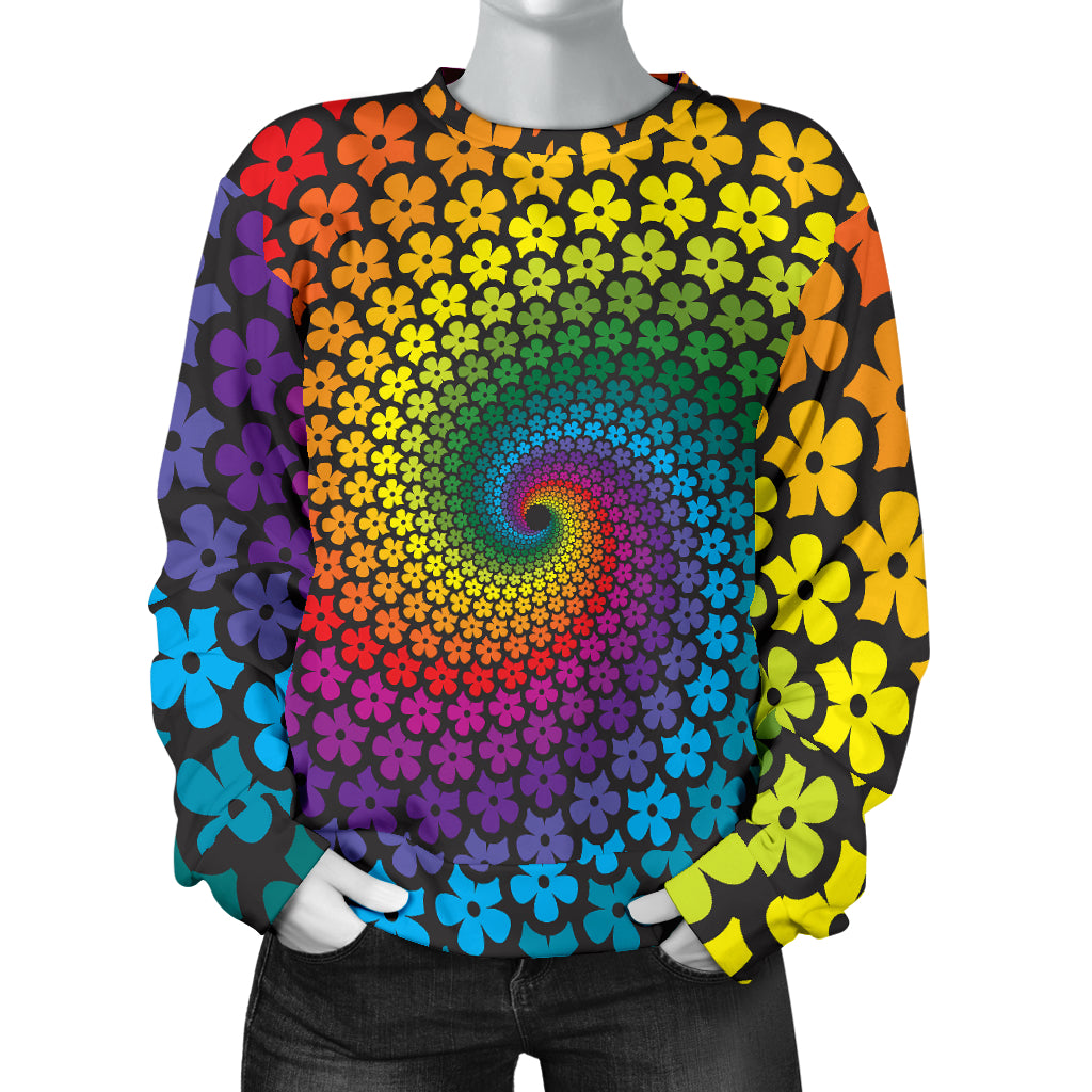 Flower Power Rainbow Spiral Print Women Long Sleeve Sweatshirt