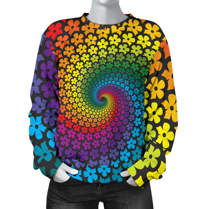 Flower Power Rainbow Spiral Print Women Long Sleeve Sweatshirt