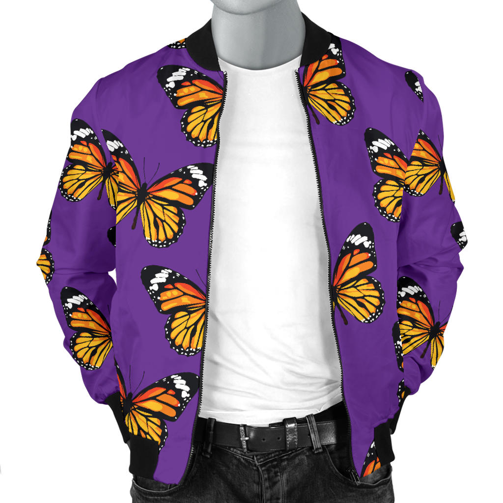 Monarch Butterfly Purple Print Pattern Men Bomber Jacket