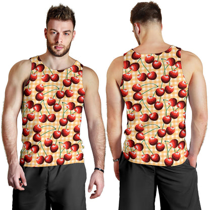 Cherry Orange Plaid Print Men Tank Top