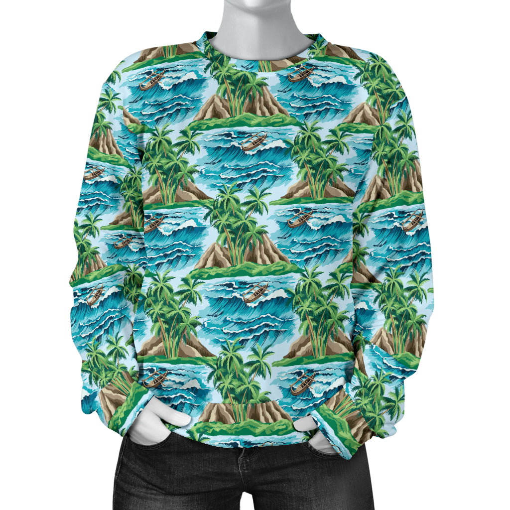 Palm Tree Hawaiian Themed Design Print Women Long Sleeve Sweatshirt