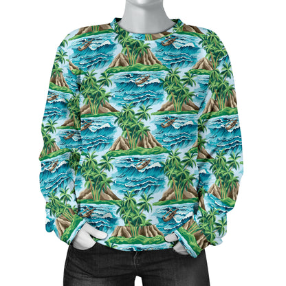 Palm Tree Hawaiian Themed Design Print Women Long Sleeve Sweatshirt