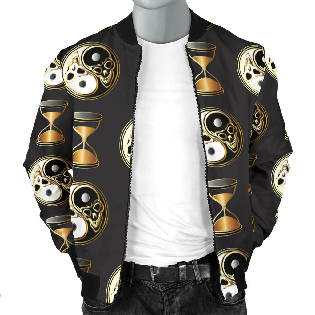 Yin Yang Skull Themed Design Print Men Bomber Jacket