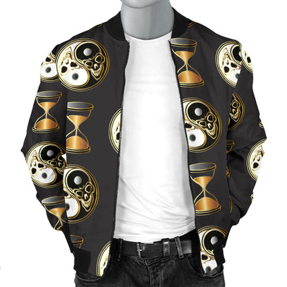 Yin Yang Skull Themed Design Print Men Bomber Jacket