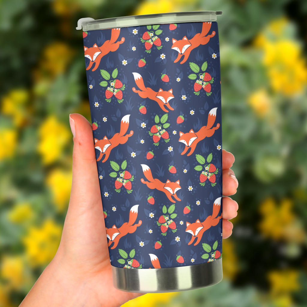 Fox Strawberry Print Pattern Tumbler