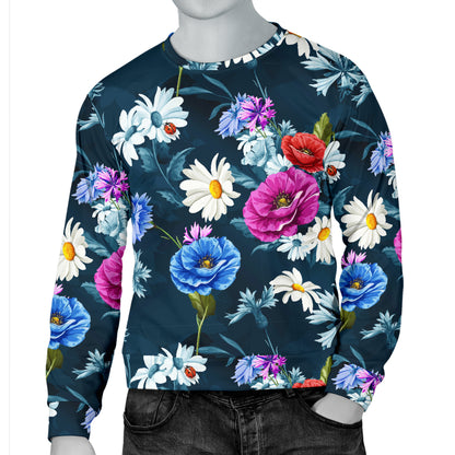 Floral Blue Themed Print Men Long Sleeve Sweatshirt