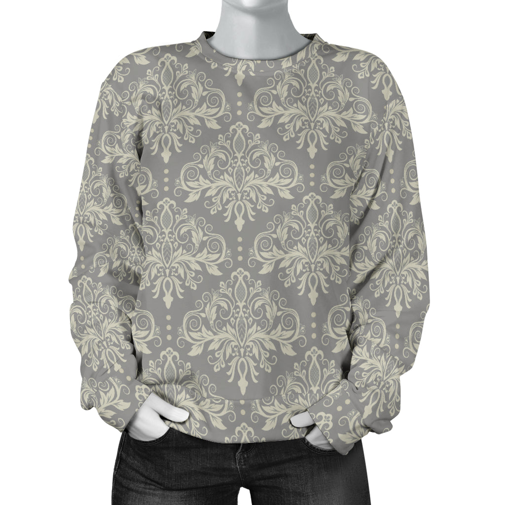 Damask Grey Elegant Print Pattern Women Long Sleeve Sweatshirt