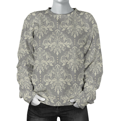 Damask Grey Elegant Print Pattern Women Long Sleeve Sweatshirt